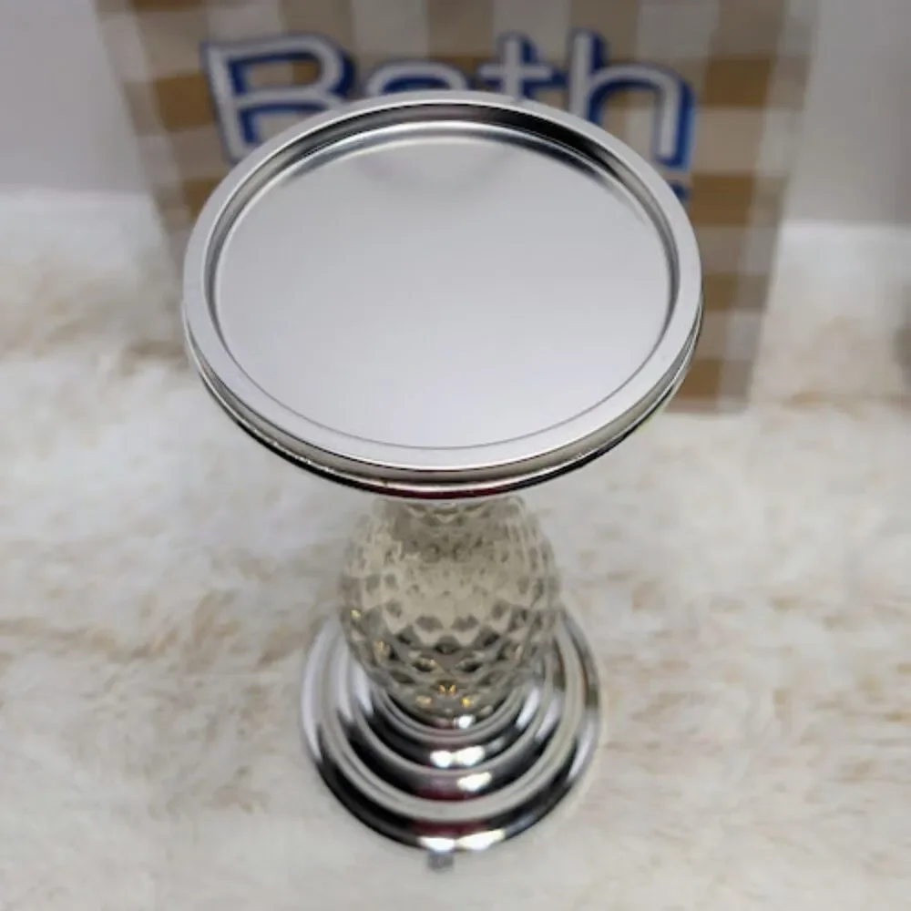 Bath & Body Works Silver LED Swirling Glitter Pedestal 3 Wick Candle Holder - Picture 5 of 7